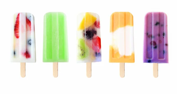 Surtido Paletas Frutas Verano Aisladas Sobre Fondo Blanco — Foto de Stock