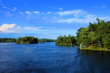 Peaceful landscape of the Thousand Islands during summer with bridge in background along Canada USA border clipart