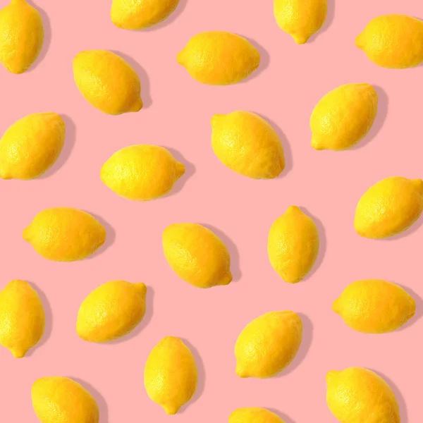 Zomer Fruit Patroon Van Citroenen Een Pastel Roze Achtergrond — Stockfoto