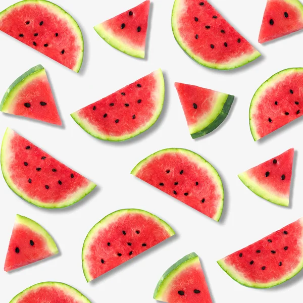 Colorful Summer Fruit Pattern Watermelon Slices White Background — Stock Photo, Image