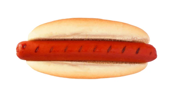 Hot Dog Mit Grillspuren Draufsicht Isoliert Auf Weißem Hintergrund — Stockfoto