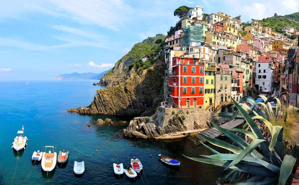 Capri Vista Sulla Costa Con Rocce Fiori Barche Faraglioni Nel — Foto Stock