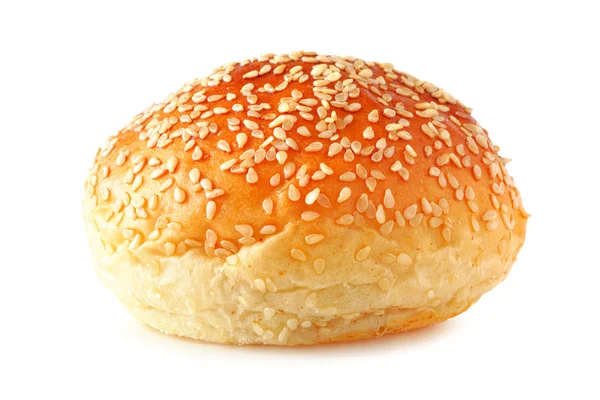 Szezámmagos Hamburger Zsemle Izolált Fehér Alapon — Stock Fotó