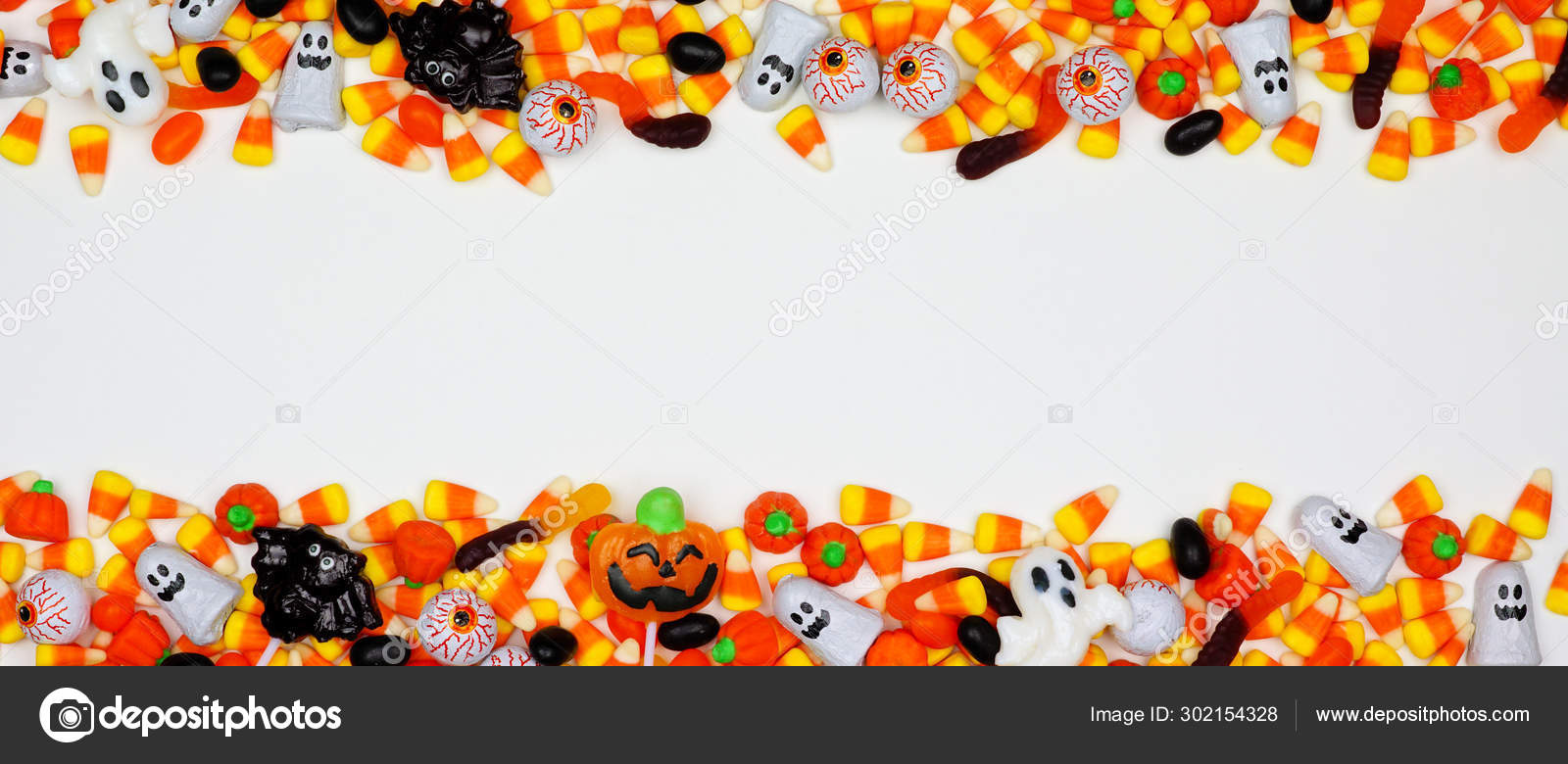 Halloween Candy Double Border Banner Top View White Background Copy Stock Photo C Jenifoto