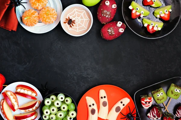 Healthy Halloween Fruit Snacks Assortment Fun Spooky Treats Top View — Stock Photo, Image