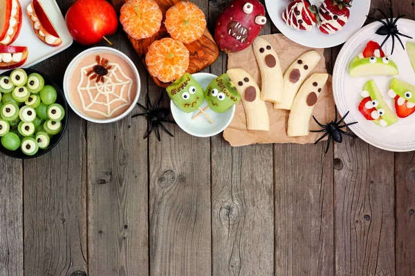 Zdrowe Owoce Halloween Przekąski Asortyment Zabawy Upiorny Smakołyki Powyżej Górnej — Zdjęcie stockowe