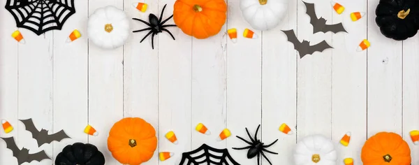 Bannière Halloween Double Bordure Avec Décor Noir Orange Blanc Bonbons — Photo