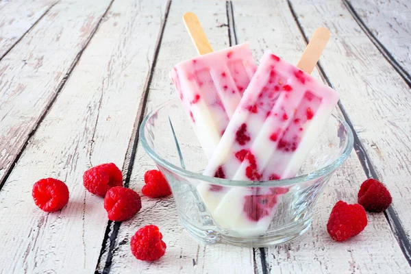 Domácí Malinový Vanilkový Jogurt Ledem Boční Pohled Zblízka Misce Pozadí — Stock fotografie