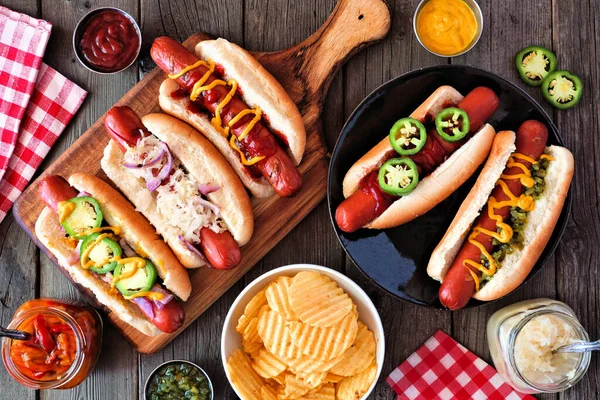 Bbq Scena Del Tavolo Degli Hot Dog Vista Dall Alto — Foto Stock