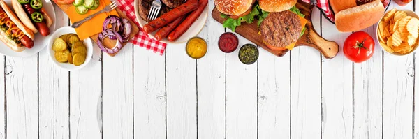 Sommerliche Grilltischszene Mit Hotdog Und Hamburgerbuffet Obere Ansicht Obere Kante — Stockfoto
