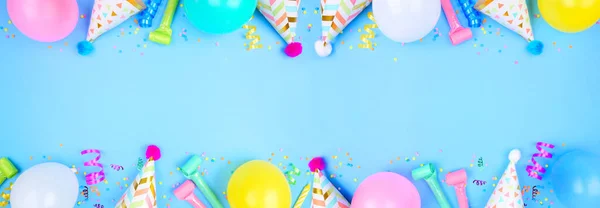 Banner Fiesta Cumpleaños Con Doble Borde Sobre Fondo Azul Vista — Foto de Stock