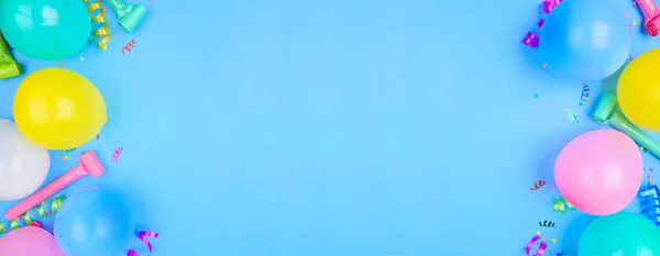 Банер Тематичної Вечірки День Народження Подвійною Межею Синьому Фоні Вид — стокове фото