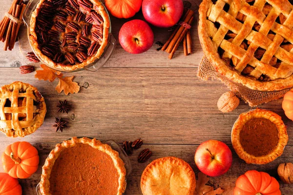 Hausgemachte Herbstkuchen Apfel Kürbis Und Pekannuss Rahmen Von Oben Über — Stockfoto