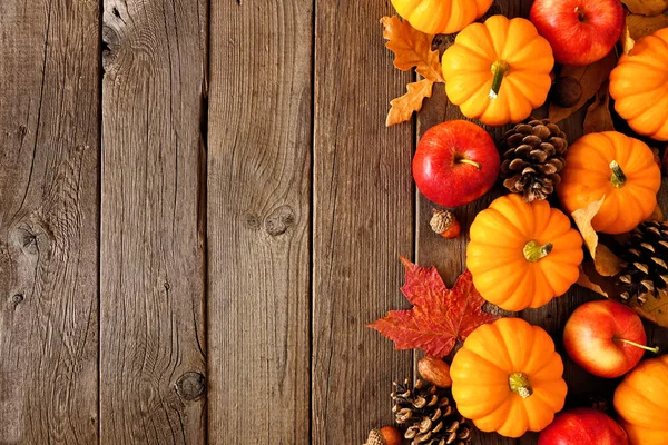 Herbst Seitenrand Mit Kürbissen Blättern Und Äpfeln Obere Ansicht Auf — Stockfoto