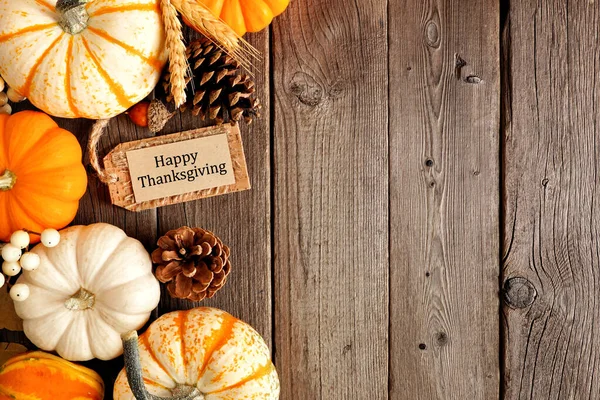 Happy Thanksgiving Geschenkanhänger Mit Seitenrand Aus Bunten Kürbissen Und Herbstdekor — Stockfoto