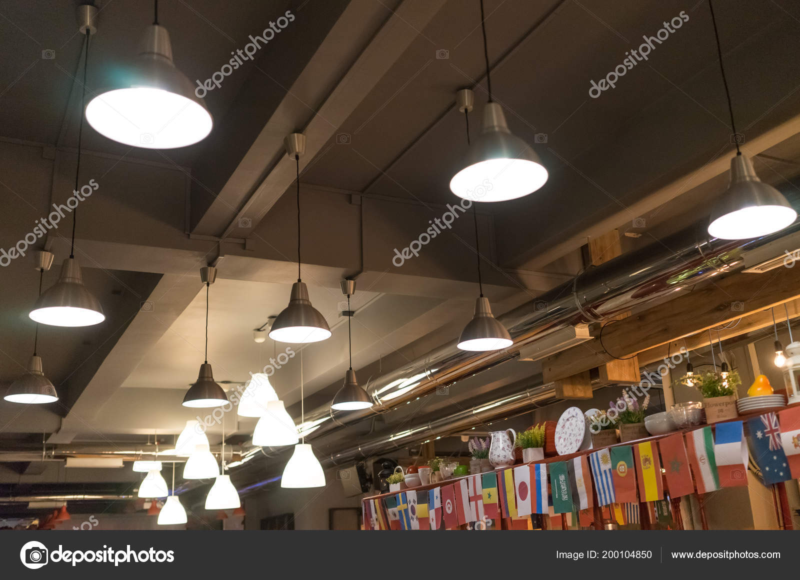 Sochi Russia June 2018 Lighting Cafe Small Flags Different