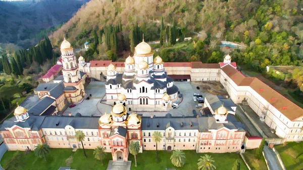 New Athos, Abkhazia-February 24, 2018: An ancient monastery built by Russian monks. Christian relic.