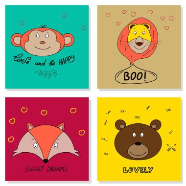 Vektör illüstrasyon baskılar veya kartpostal komik sevimli hayvanlar ile