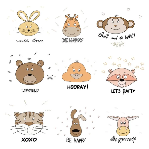 Vector Illustration Prints Postcards Funny Cute Animals — Stock Vector