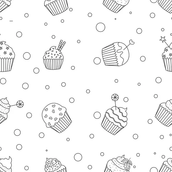 Modèle de cupcakes noir et blanc — Image vectorielle