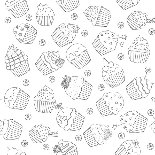 Fekete-fehér cupcakes minta minta — Stock Vector