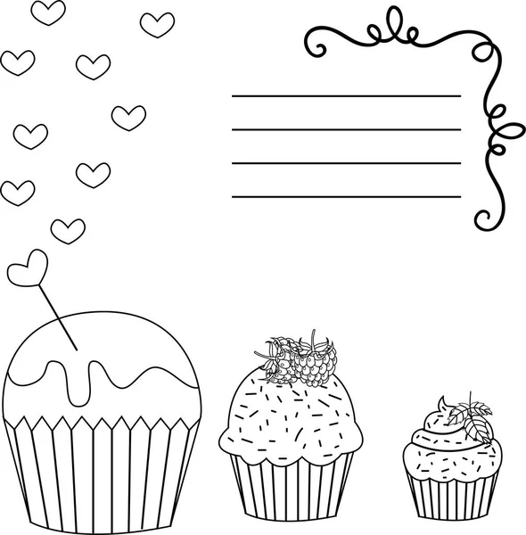 Cupcakes carte de vœux noir et blanc — Image vectorielle