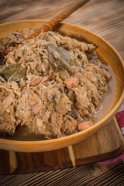 Bigos Stewed Cabbage Meat Dried Mushrooms Smoked Sausage Traditional Dish — Stock Photo, Image