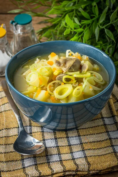Sopa Tradicional Con Cebada Mollejas Pollo — Foto de Stock