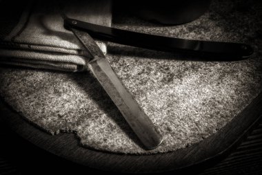 Berber dükkanı için antika aletler. Klasik stil tonlu fotoğraf.