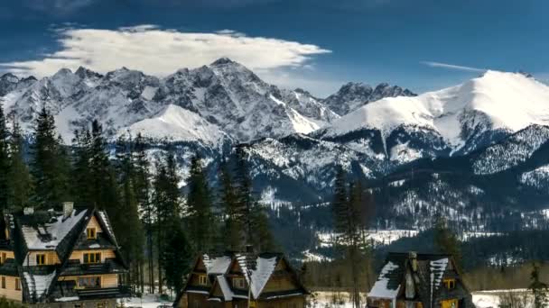 Timelapse Kar Maskeli Lehçe Slovak Tatra Dağları Doruklarına — Stok video