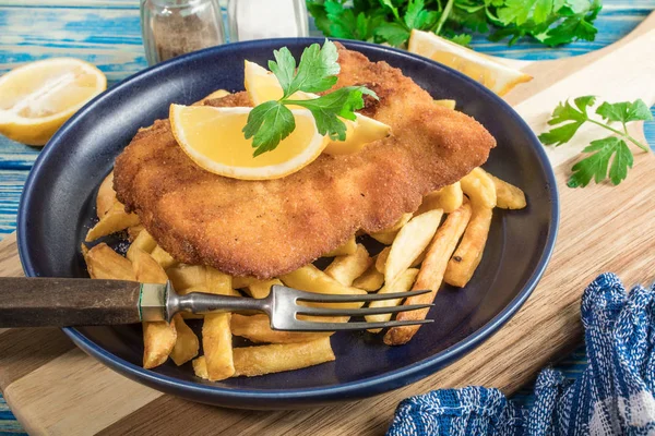 Piece Fried Cod Fries Plate — Stock Photo, Image