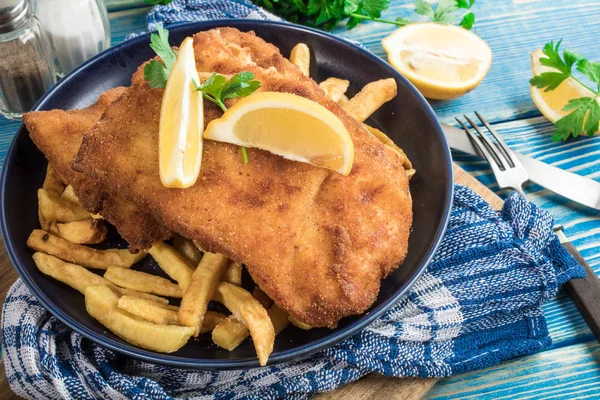 Piece Fried Cod Fries Plate — Stock Photo, Image
