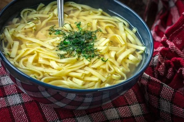 Broth Chicken Soup Noodles Bowl — Stock Photo, Image