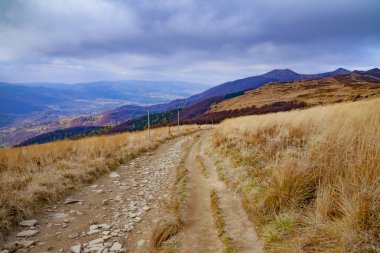 Karpatlar 'ın sonbahar zirvelerinin manzarası. Doğu Karpatlar, Polonya.