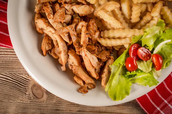 Greek Gyros Fries Salad Plate Top View — Stock Photo, Image