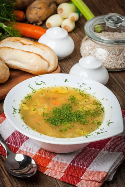 Zuppa Tradizionale Con Orzo Ventriglio Pollo — Foto Stock