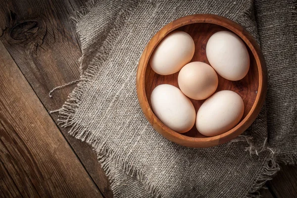 Raw Organic Farm Eggs Old Background Top View — Stock Photo, Image