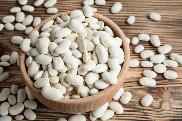 Dried White Beans Wooden Bowl — Stock Photo, Image