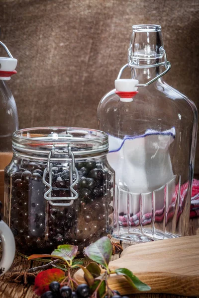 Fruits of black chokeberry prepared for processing. — Stock Photo, Image