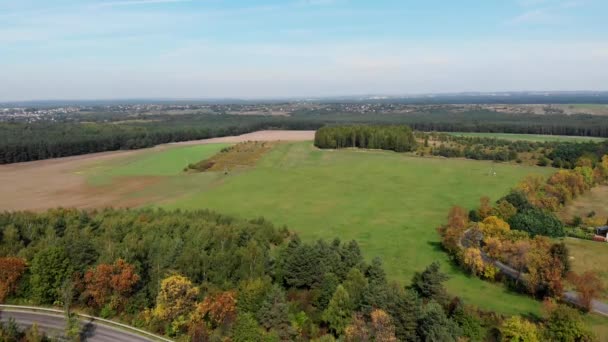 Luchtfoto Natuur Landschap Prachtige Heuvels Bossen Velden — Stockvideo