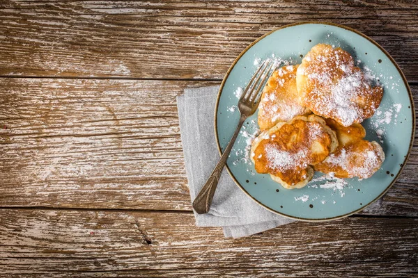 Zoete Pannenkoeken Van Appel Melk Bloem Bovenaanzicht — Stockfoto