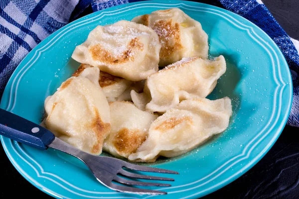 Dumplings Cheese Sprinkled Sugar — Stock Photo, Image