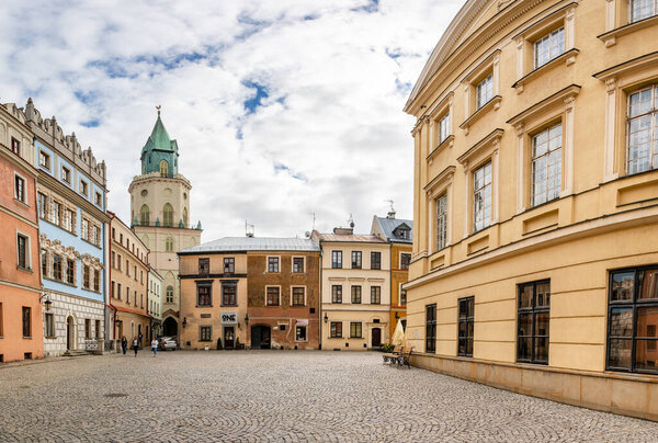 LUBLIN, POLAND - AUGUST 27, 2020: Old town city center. Old Town Hall - Crown Tribunal.