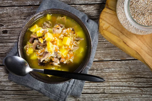 Polish barley soup with vegetables and chicken heart - krupnik. — Stock Image Polish Barley Soup Vegetables Chicken Heart Krupnik Royalty Free Stock Images