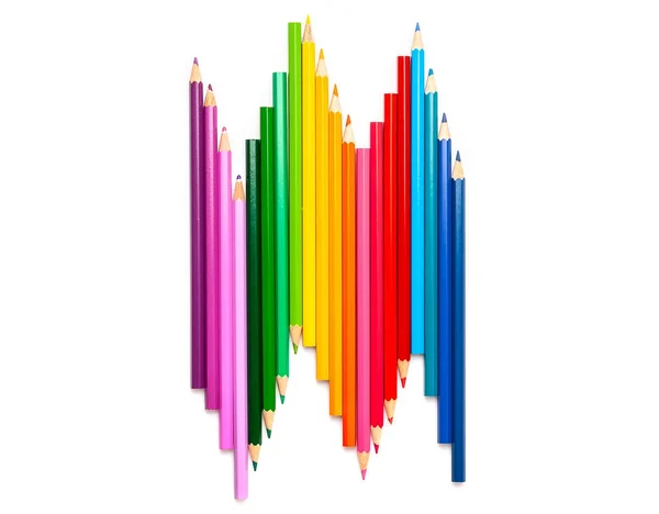 彩色铅笔设置在白色背景与复制空间 回到学校的概念 顶部视图 — 图库照片