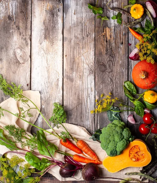 Surtido Verduras Crudas Sobre Fondo Madera Vintage Concepto Nutrición Saludable — Foto de Stock