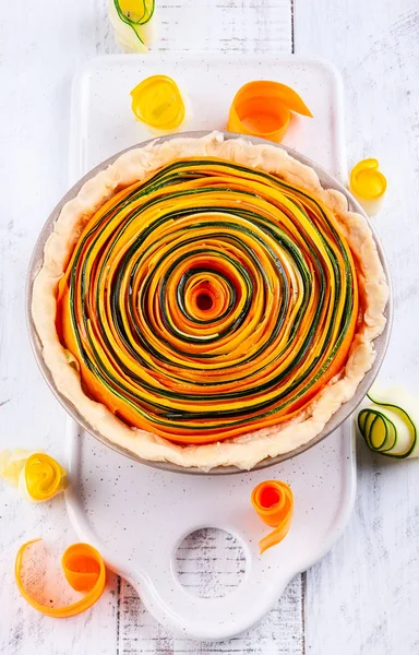 Förbereda Hemlagad Vegetabiliska Tårta Med Morot Zucchini Och Pumpa Vita — Stockfoto