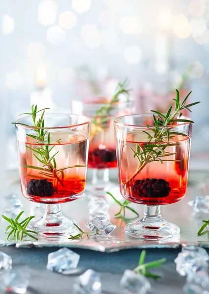 Winter Berry Cocktails Gemaakt Met Blackberry Likeur Jenever Voor Kerstmis — Stockfoto
