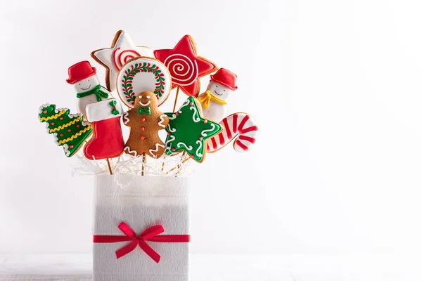 Set Kerst Ontbijtkoek Stokjes Een Geschenkdoos Kerst Concept Met Kopie — Stockfoto