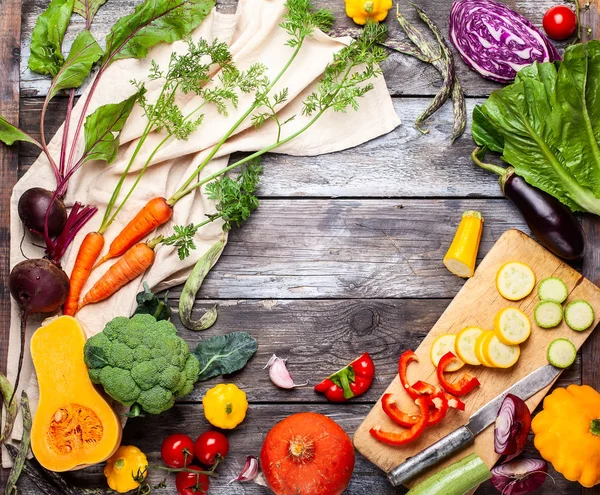 Nyers Zöldségek Egy Vintage Background Organic Egészséges Táplálkozás Fogalom Széles — Stock Fotó
